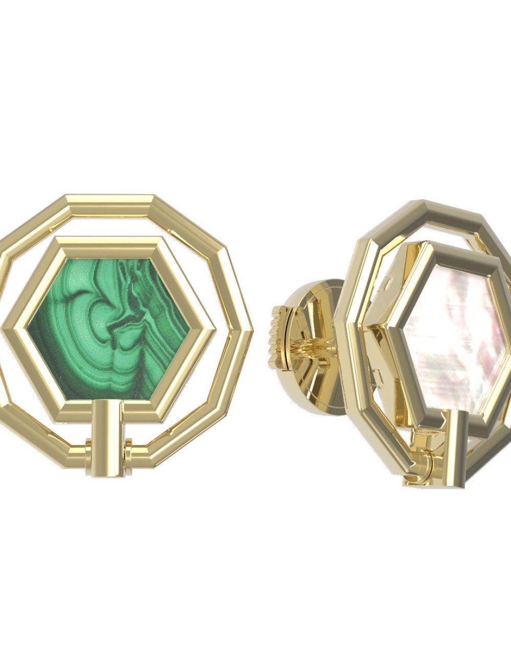 Серьги из лимонного золота c малахитом и перламутром