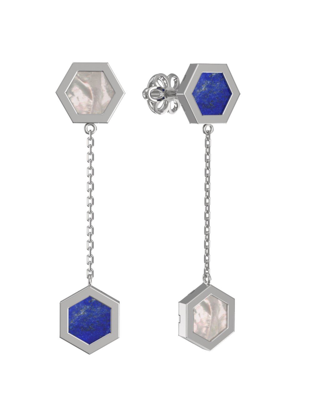 Серьги из белого золота c лазуритом и перламутром