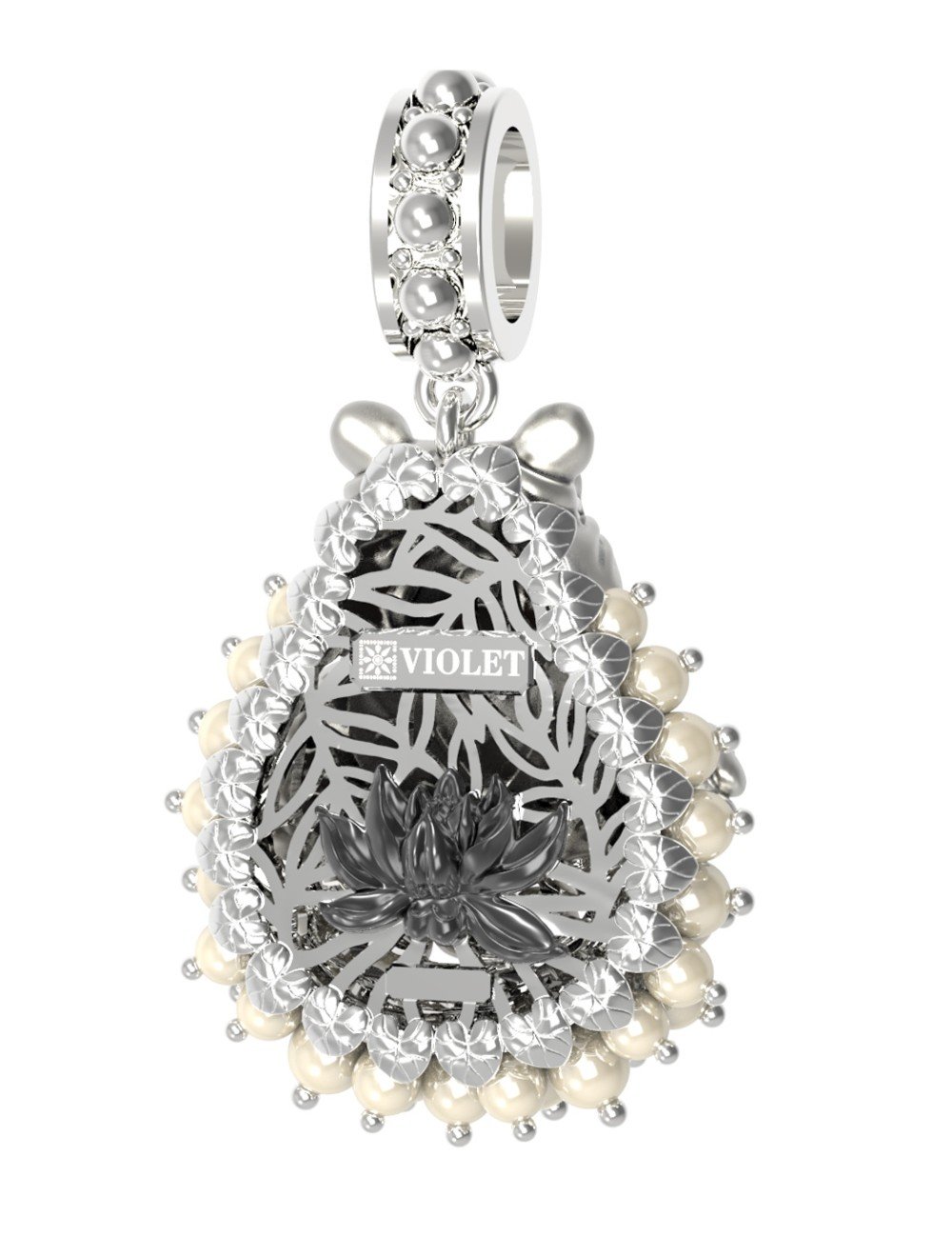 Подвеска из белого золота c эмалью и жемчугом