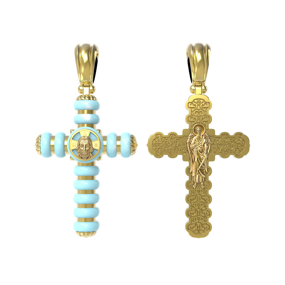 Крест из лимонного золота 585 пробы c бирюзой