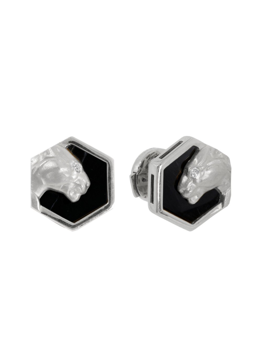 Серьги из белого золота c бриллиантами и ониксом