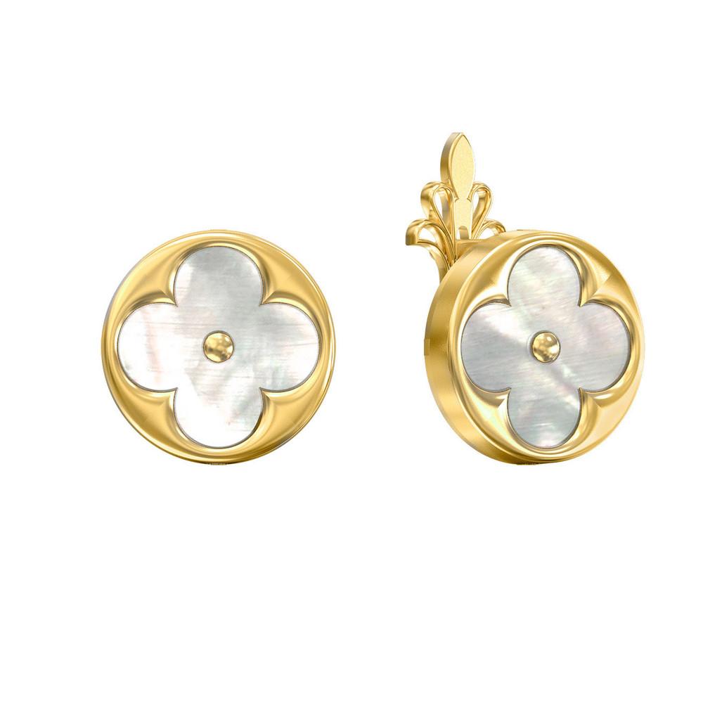 Серьги из лимонного золота 585 пробы c перламутром