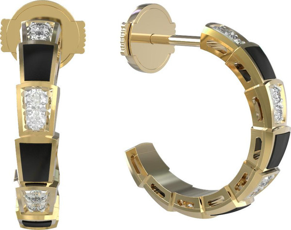 Серьги из лимонного золота 585 пробы c бриллиантами и ониксом