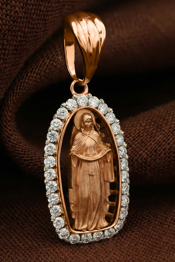 Нательная икона из красного золота 585 пробы c бриллиантами