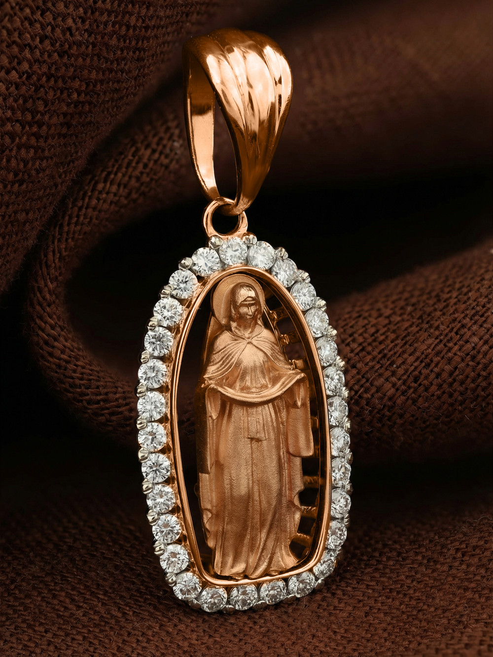 Нательная икона из красного золота 585 пробы c бриллиантами