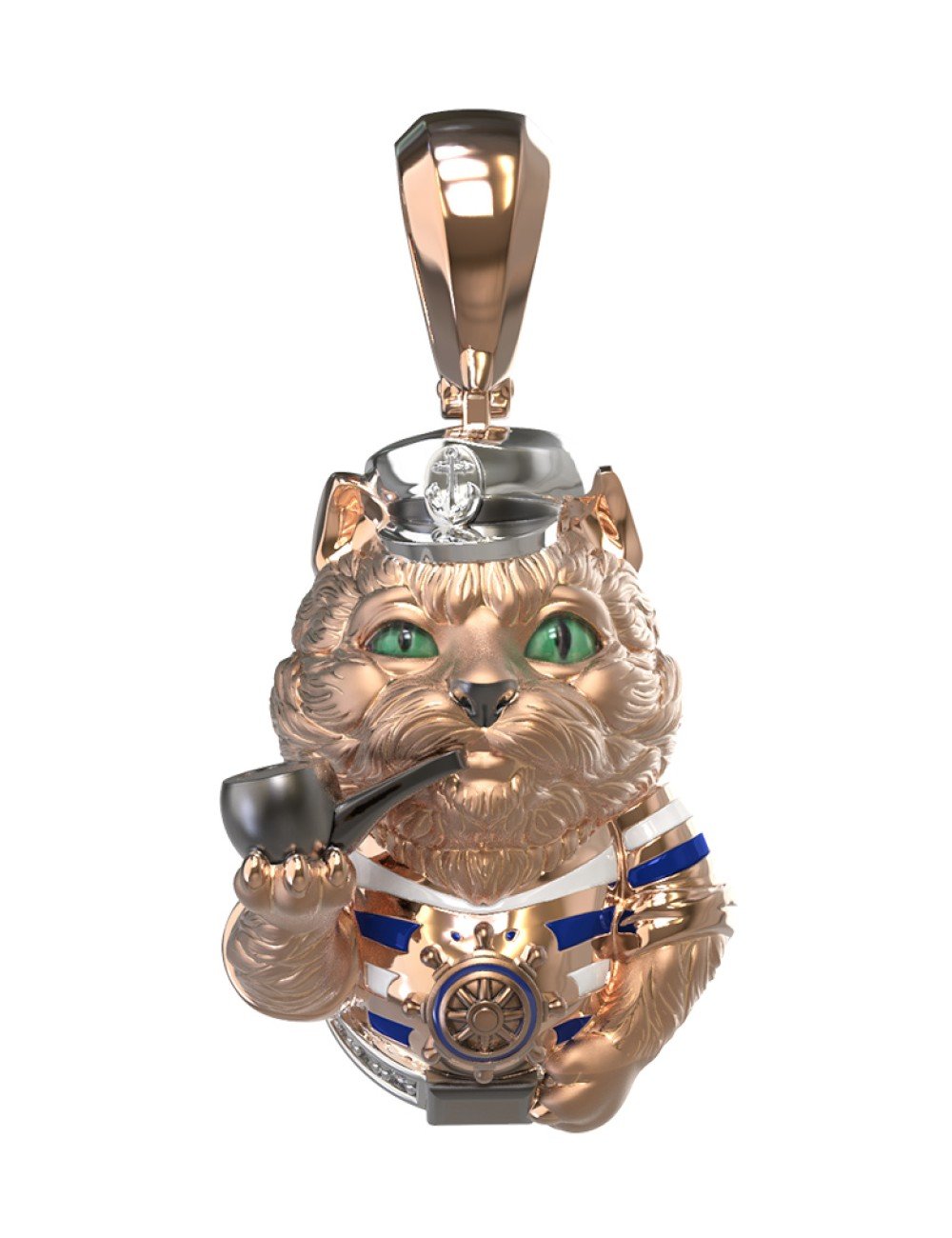 Подвеска из золота c эмалью, бриллиантами и рубином