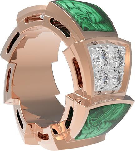 Подвеска из красного золота 585 пробы c бриллиантами и малахитом