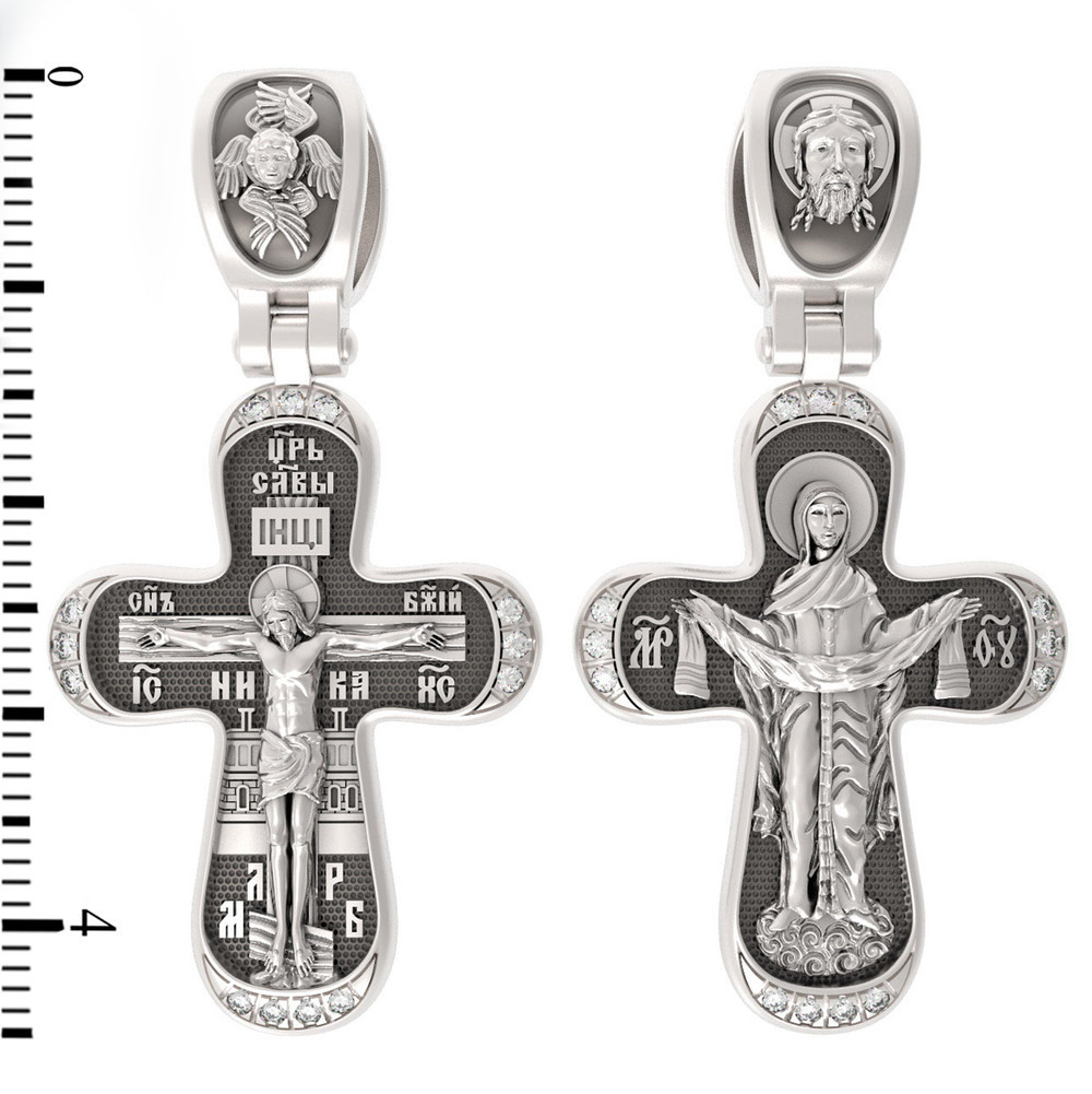 Крест из белого золота 585 пробы c бриллиантами