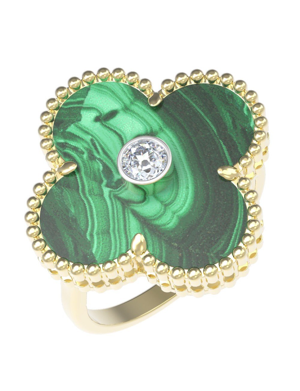 Кольцо из лимонного золота c бриллиантами и малахитом