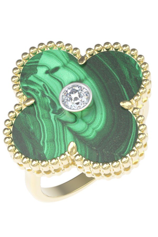Кольцо из лимонного золота c бриллиантами и малахитом