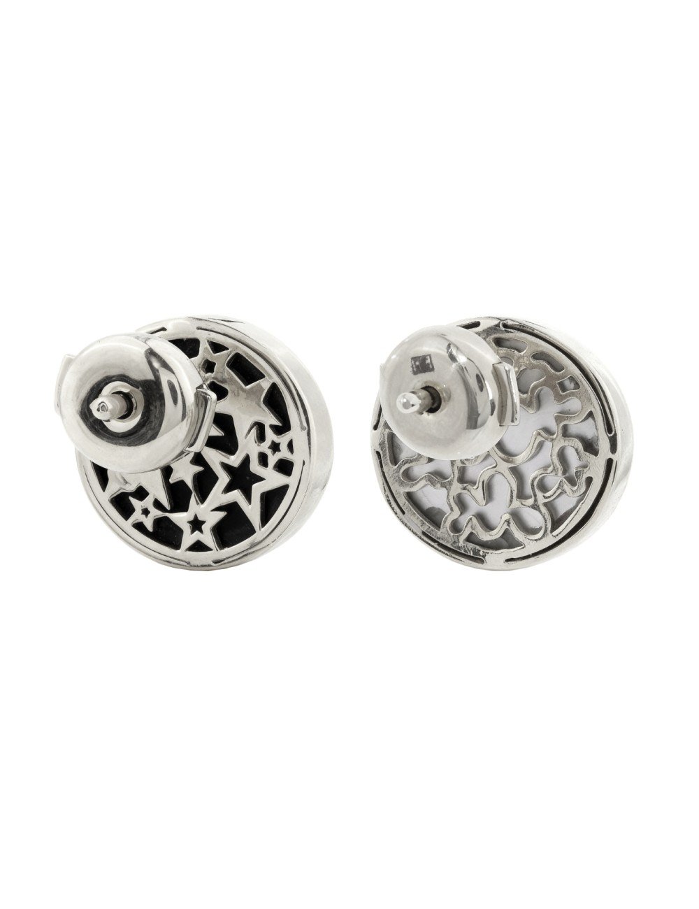 Серьги из белого золота c бриллиантами, ониксом и перламутром