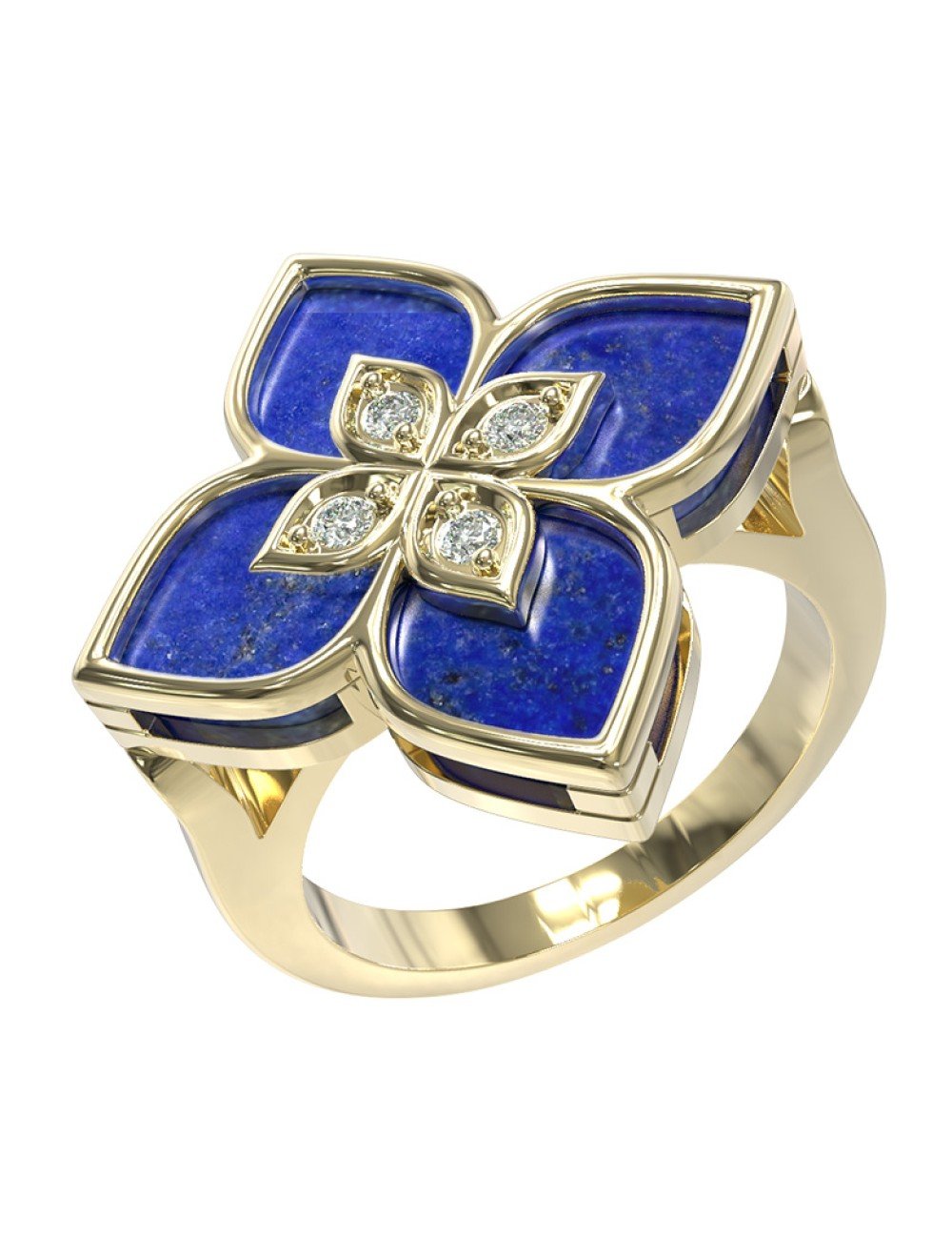 Кольцо из лимонного золота c бриллиантами и лазуритом