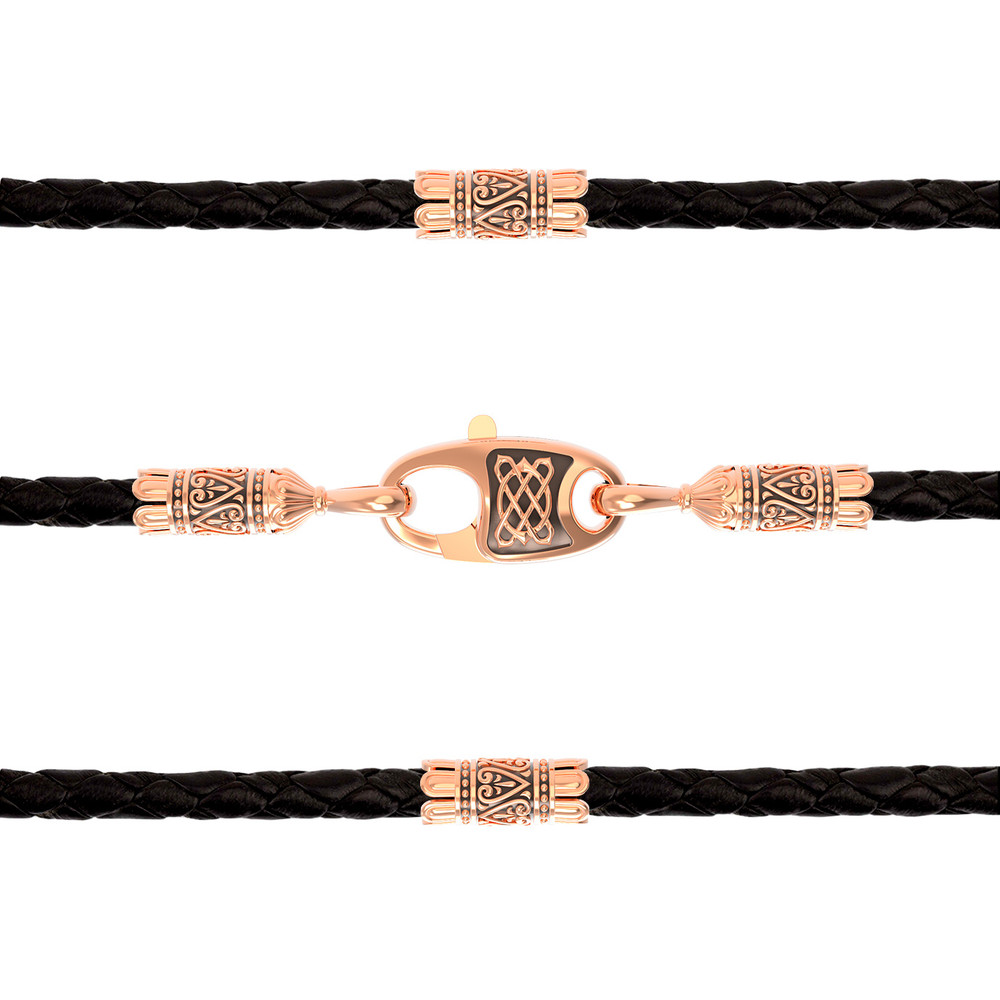 Цепь-шнурок кожа из красного золота 585 пробы c кожаным шнурком