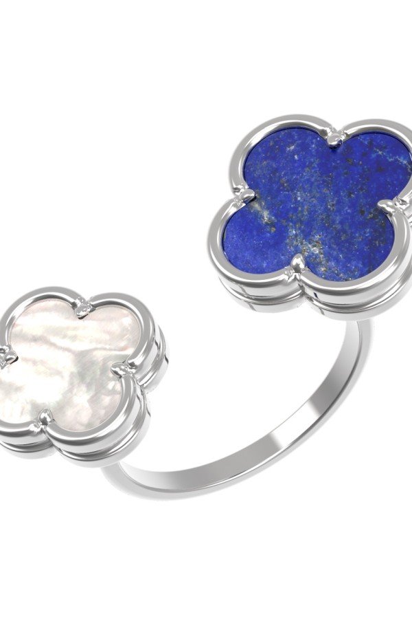 Кольцо из белого золота c лазуритом и перламутром