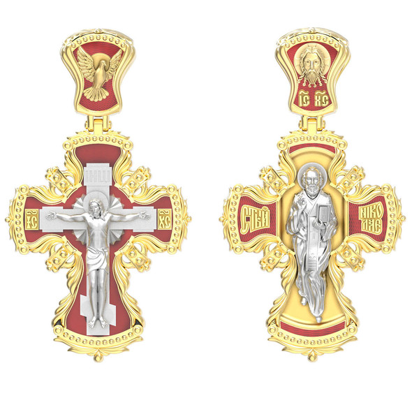 Крест из лимонного золота 585 пробы c эмалью