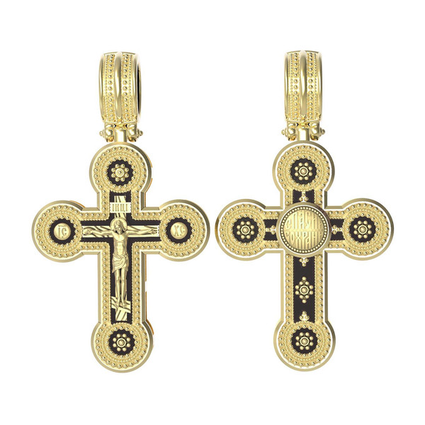 Крест из лимонного золота 585 пробы c эбеновым деревом