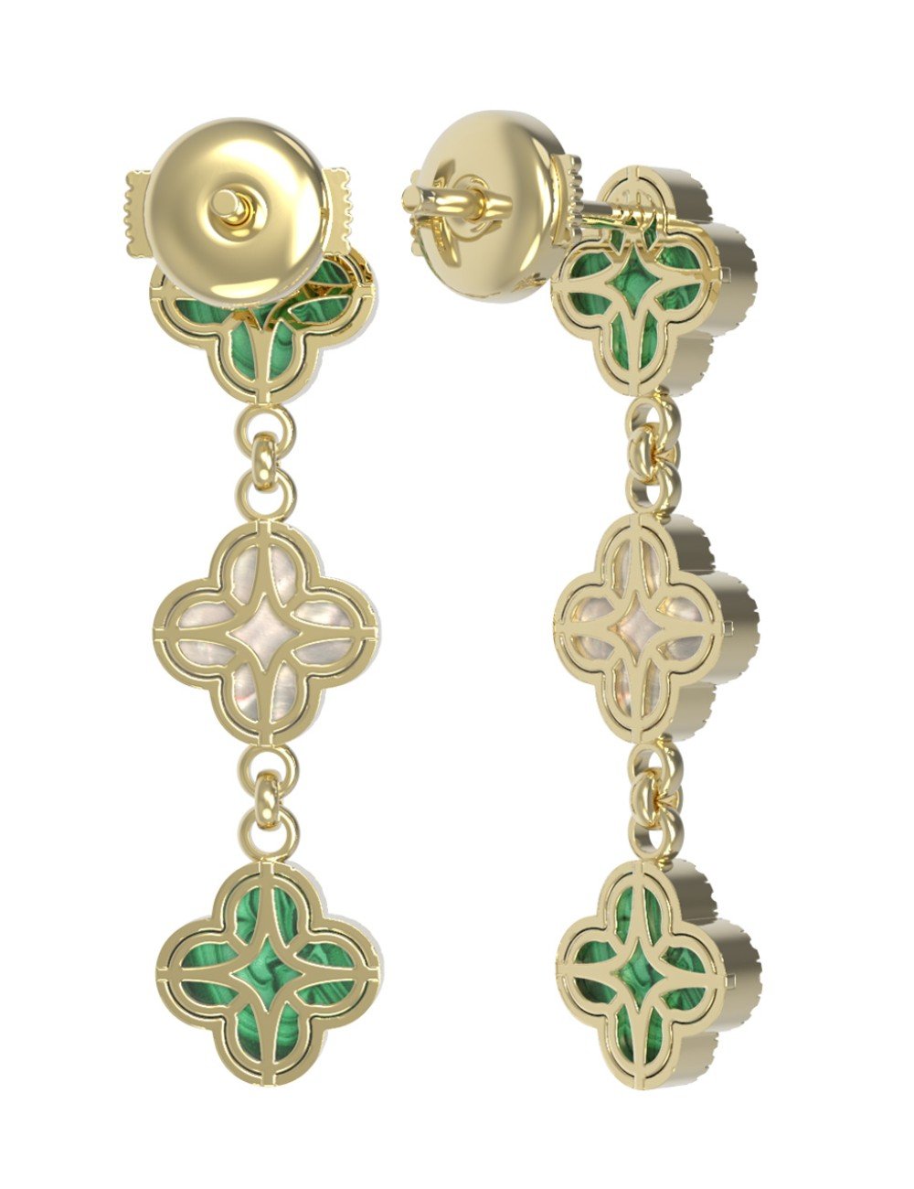 Серьги из лимонного золота c бриллиантами, малахитом и перламутром