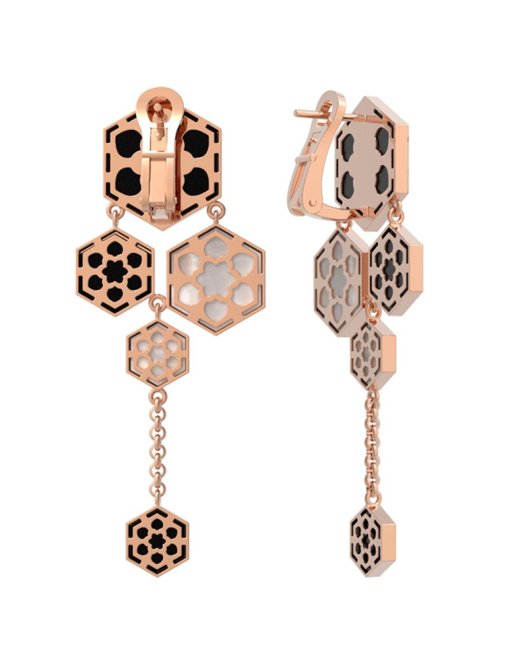 Серьги из золота c ониксом и перламутром