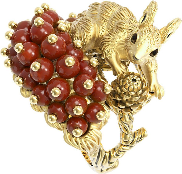 Кольцо из лимонного золота 585 пробы c эмалью и кораллом