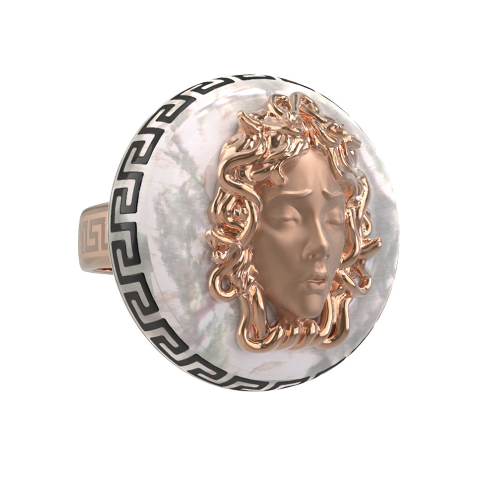 Кольцо из красного золота 585 пробы c эмалью и перламутром