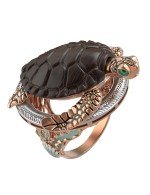 Кольцо из золота c эмалью и железным деревом