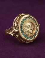 Кольцо из лимонного золота c бирюзой и лазуритом