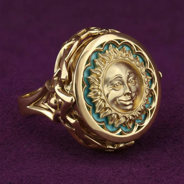 Кольцо из лимонного золота 585 пробы c бирюзой и лазуритом