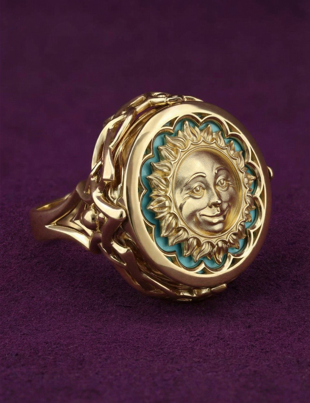 Кольцо из лимонного золота c бирюзой и лазуритом