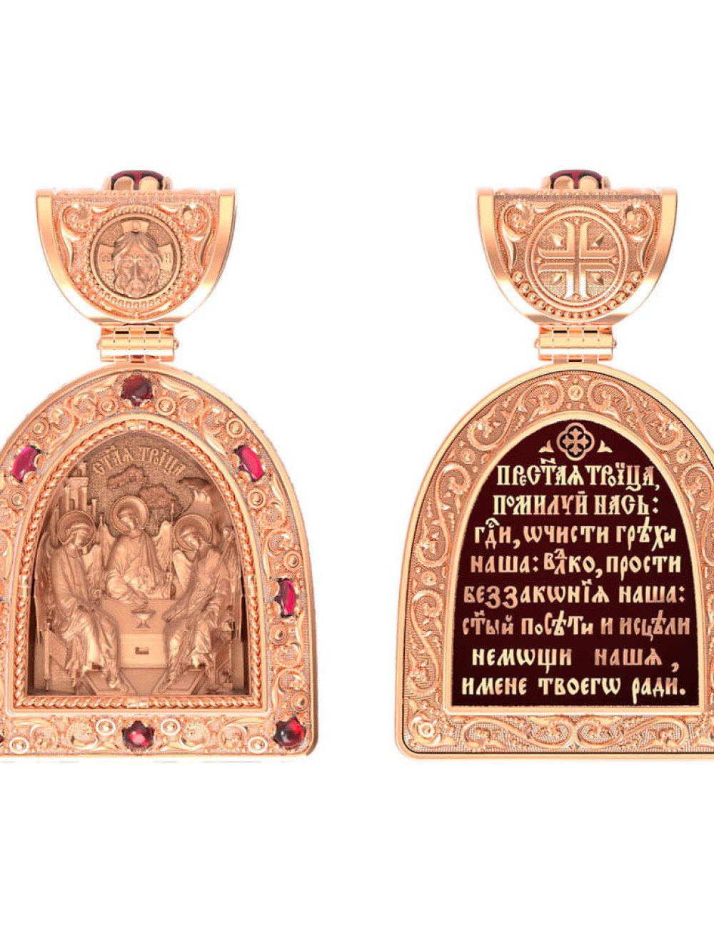 Образок из золота c эмалью и рубином