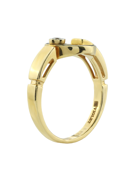 Кольцо из лимонного золота 585 пробы c бриллиантами и ониксом