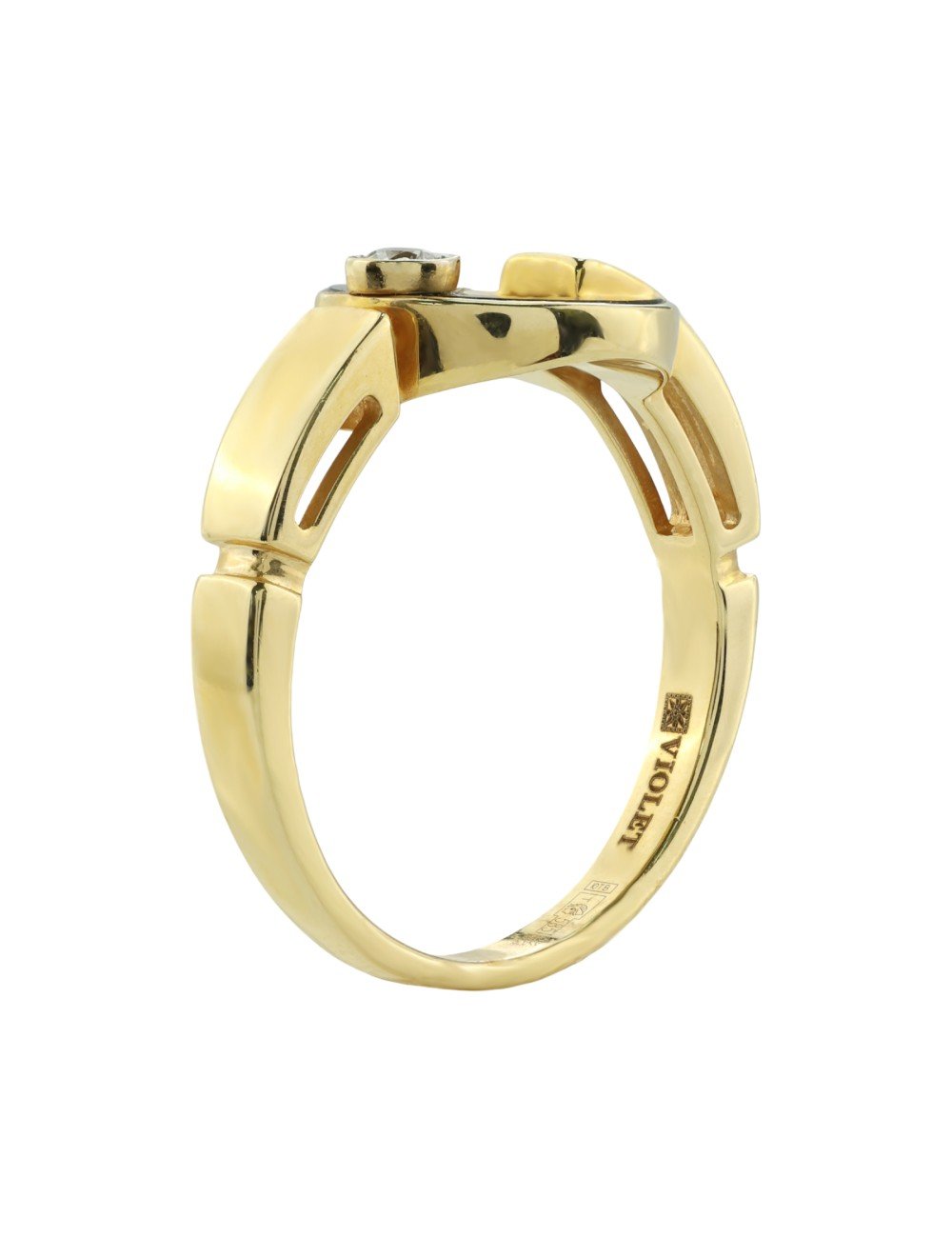 Кольцо из лимонного золота c бриллиантами и ониксом