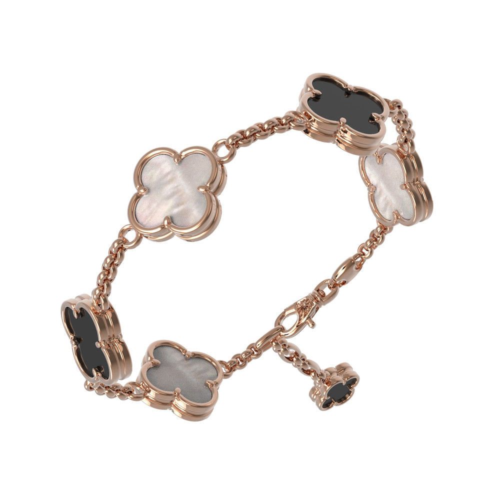 Браслет из красного золота 585 пробы c ониксом и перламутром