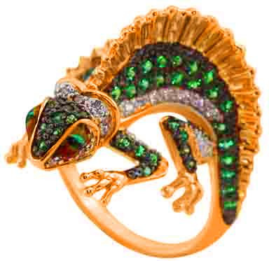 Кольцо из красного золота 585 пробы c эмалью и фианитом