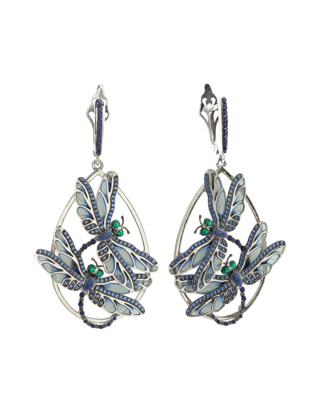 Серьги из белого золота c сапфиром и эмалью