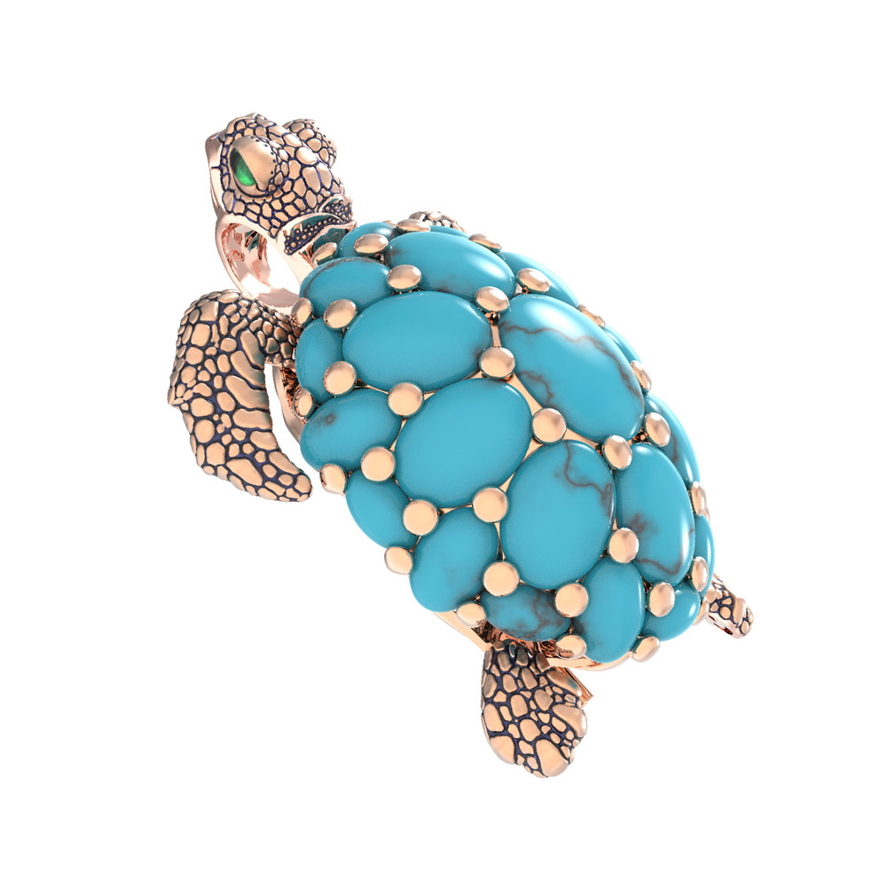 Брошь-подвеска из красного золота 585 пробы c эмалью и бирюзой