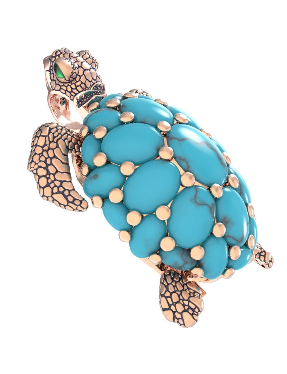 Брошь из золота c эмалью и бирюзой