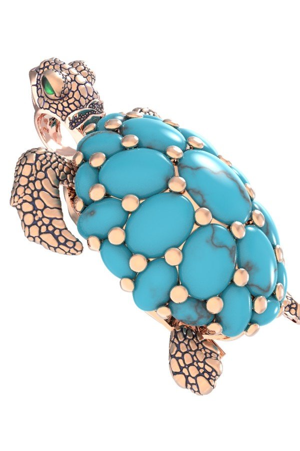 Брошь из золота c эмалью и бирюзой