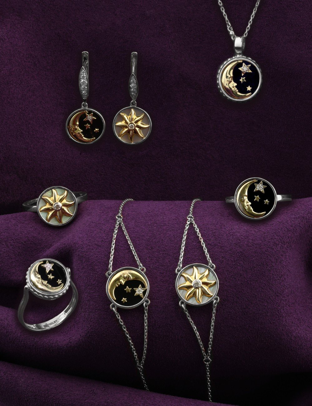 Кольцо из белого золота c бриллиантами и перламутром