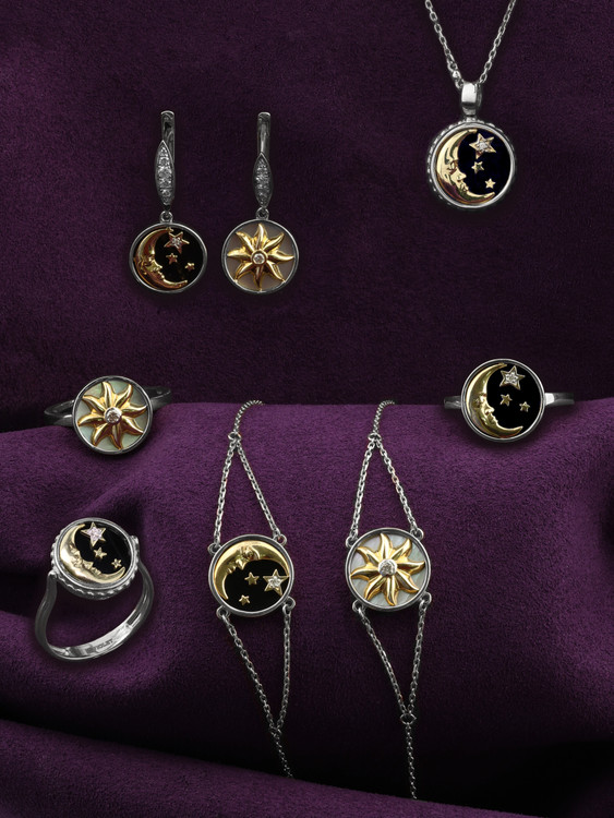 Кольцо из белого золота 585 пробы c бриллиантами и перламутром