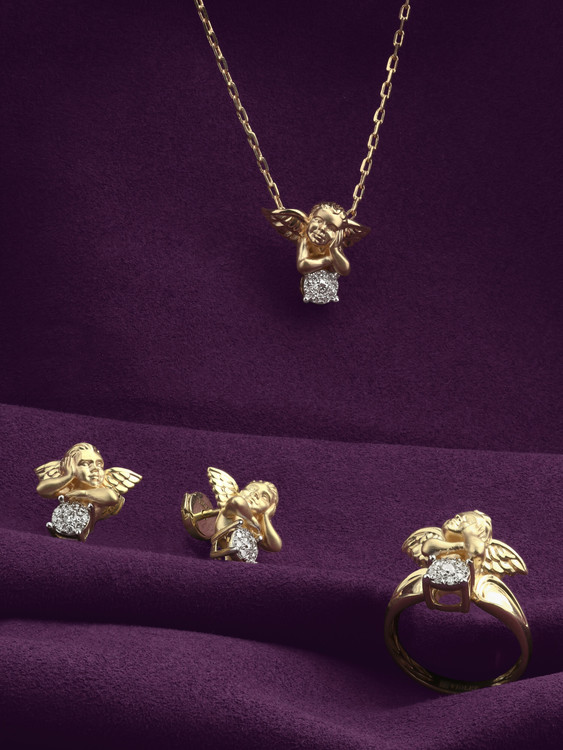 Колье из лимонного золота 585 пробы c бриллиантами