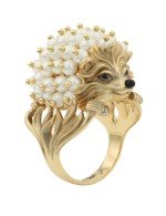 Кольцо из лимонного золота c эмалью и жемчугом