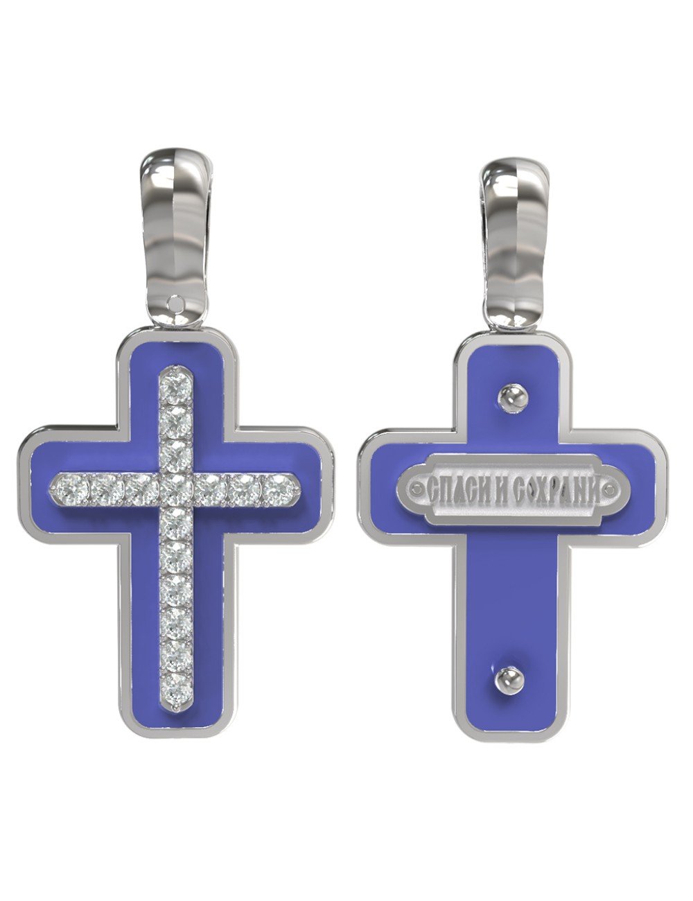 Крест из белого золота c эмалью и бриллиантами