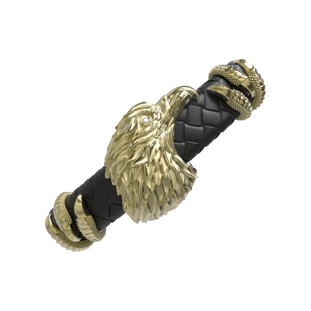 Браслет из лимонного золота 585 пробы c бриллиантами и кожаным шнурком