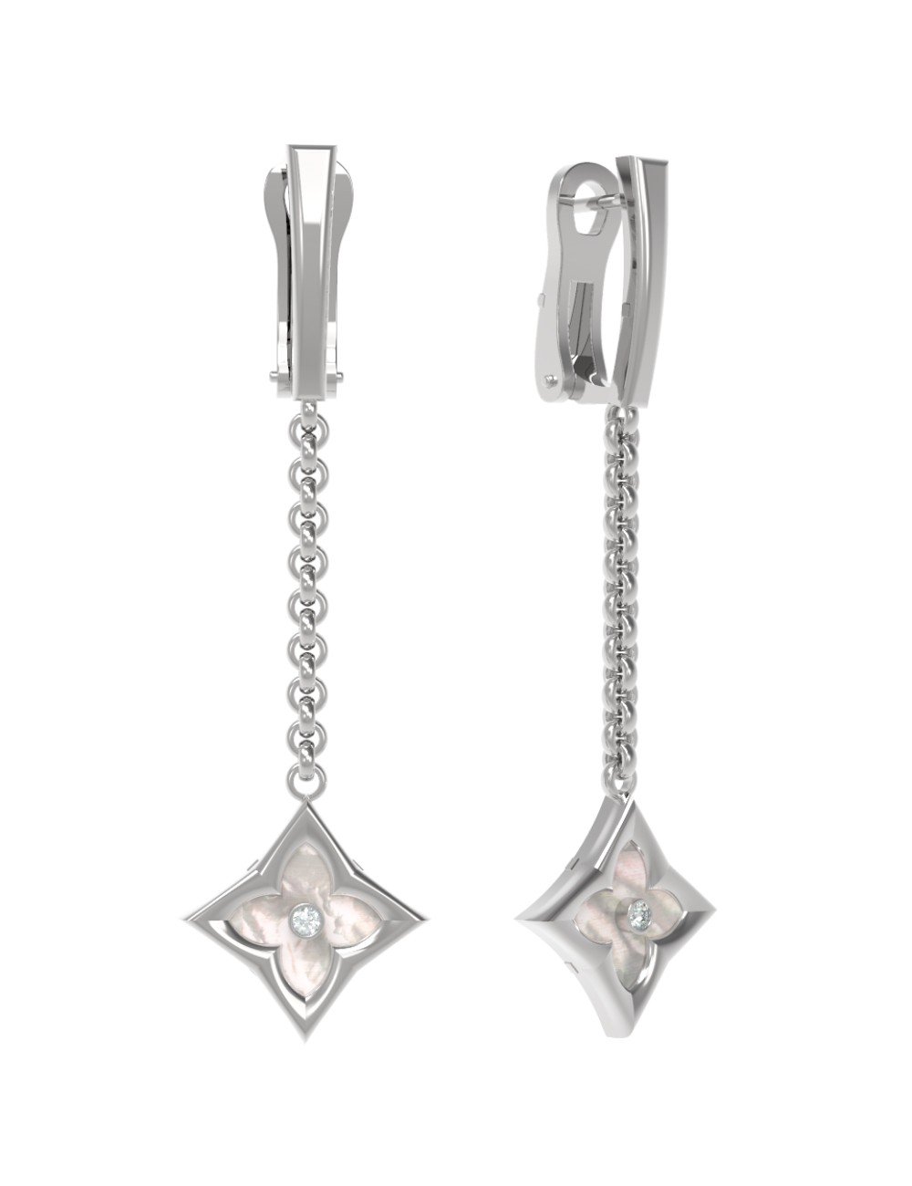 Серьги из белого золота c бриллиантами и перламутром