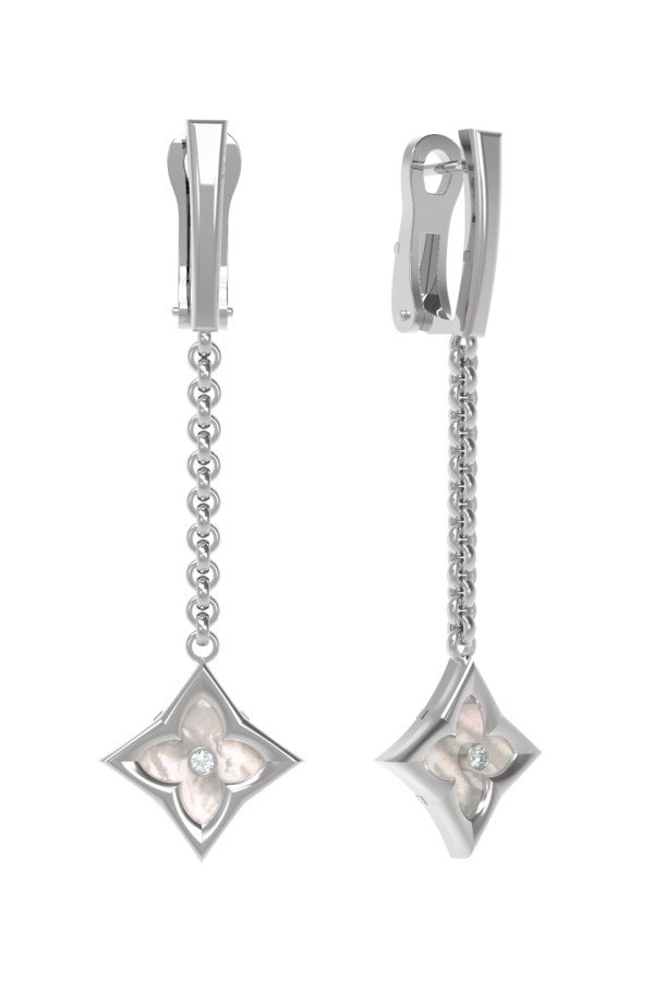 Серьги из белого золота c бриллиантами и перламутром