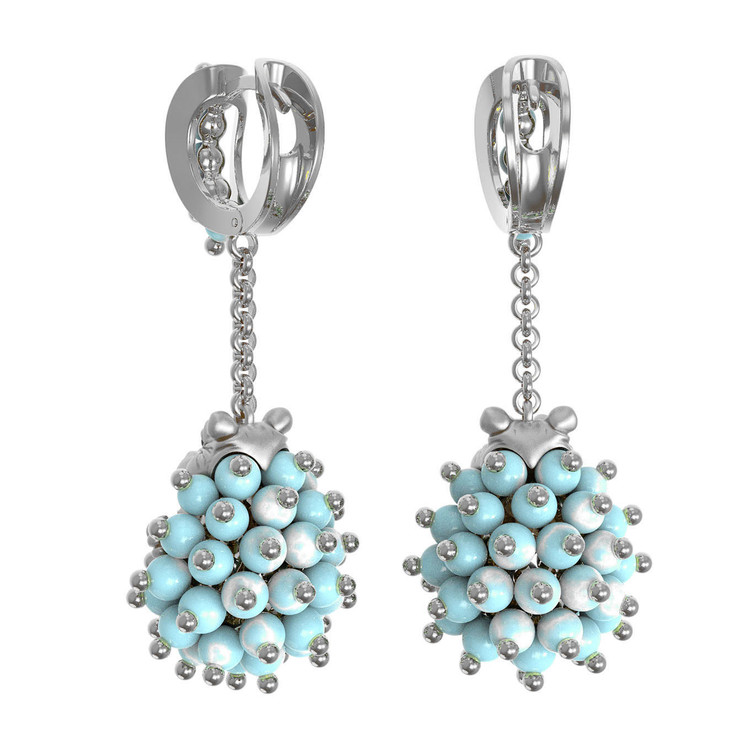 Серьги из белого золота 585 пробы c эмалью и бирюзой