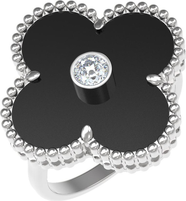 Кольцо из белого золота 585 пробы c бриллиантами и ониксом