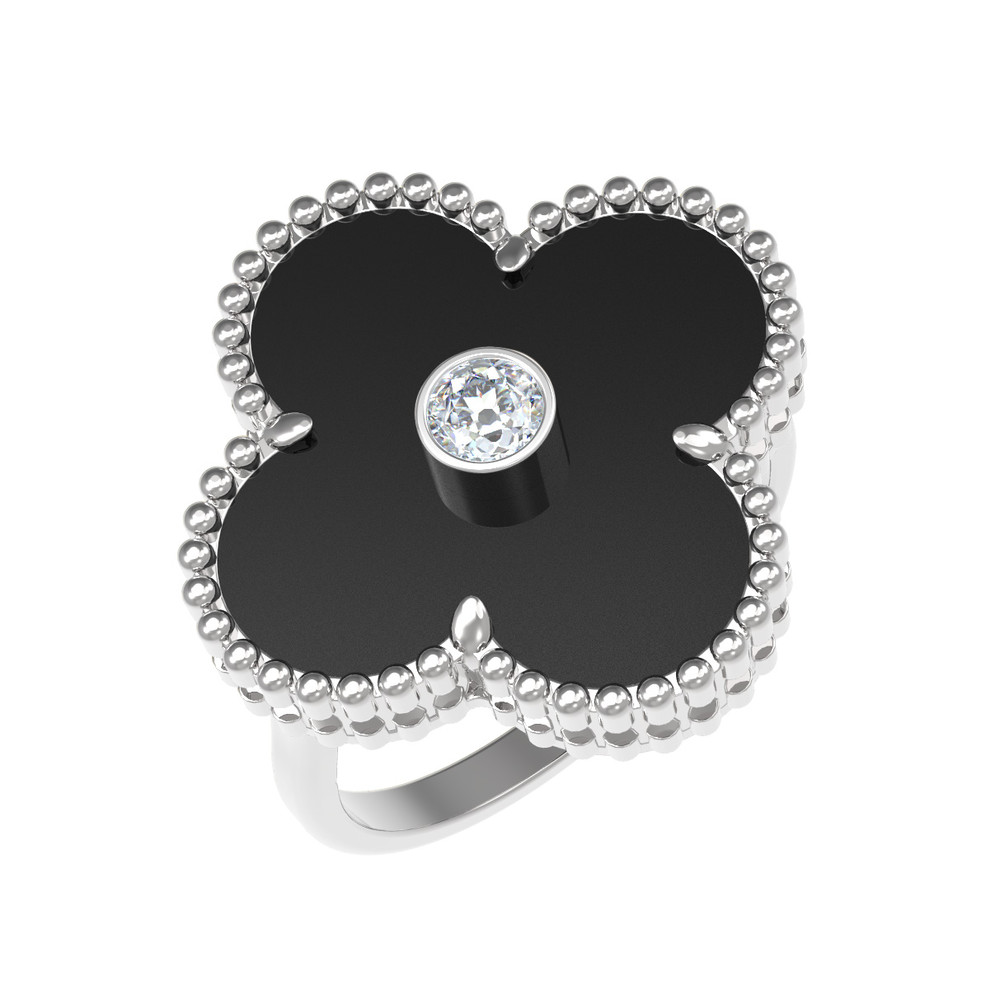 Кольцо из белого золота 585 пробы c бриллиантами и ониксом