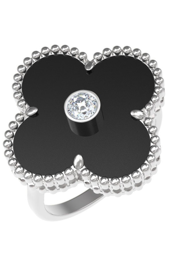 Кольцо из белого золота c бриллиантами и ониксом