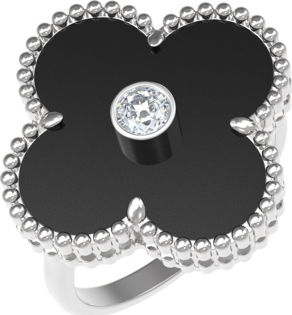 Кольцо из белого золота c бриллиантами и ониксом